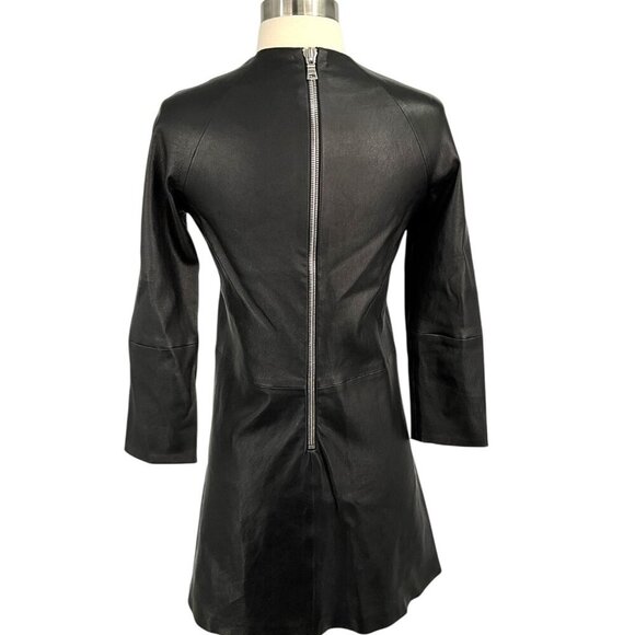 THEPERFEXT Harlem Leather Dress Black Zip Back 3/4 Sleeves Size M Medium - Picture 5 of 11